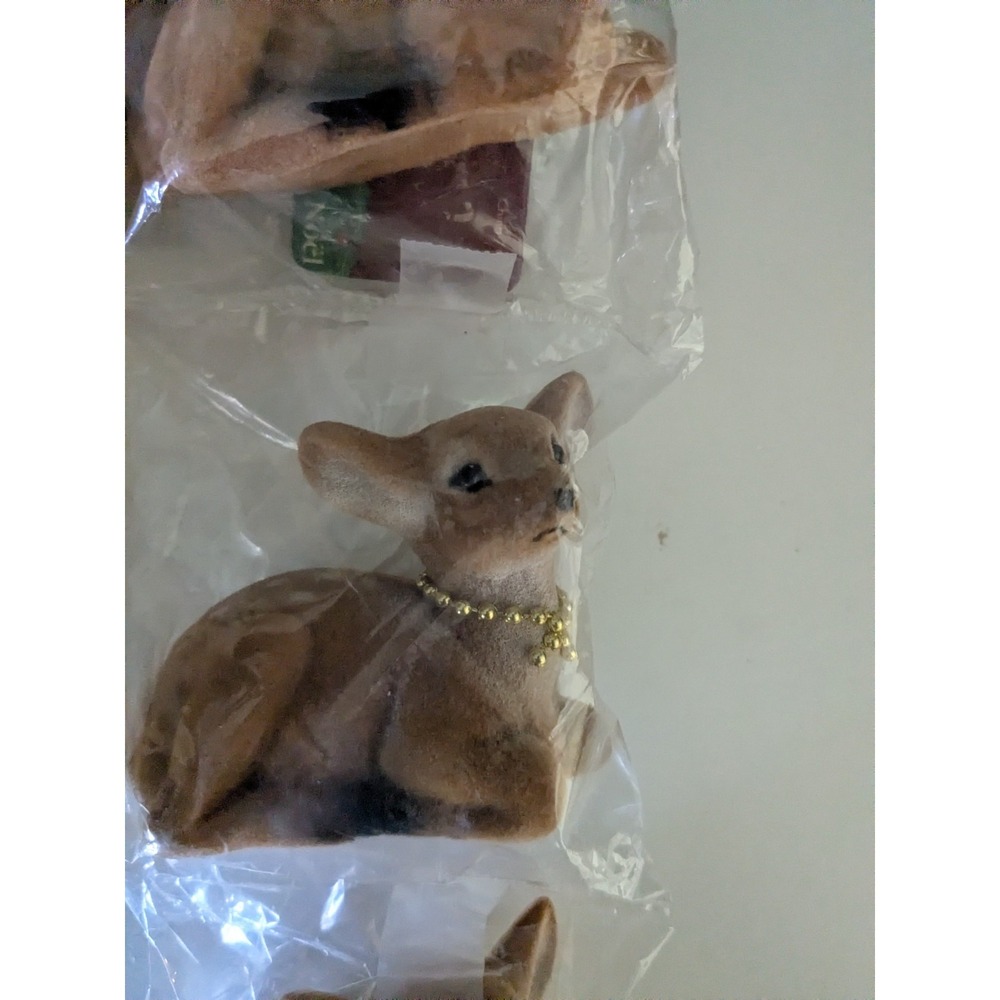 Vintage Flocked Deer Christmas Decorations Set of 3 Reindeer Doe NOS - Picture 5 of 5